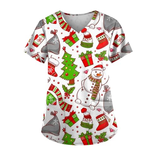 Weihnachten Kasack Angenehm Oberteil Kittel Niedliche Pflege Bluse T-Shirts Kasacks Damen Pflege Weihnachten Kasacks Damen Weihnachten Mit Taschen Angebot des Tages(1-Red,XXL) von TIMELYE
