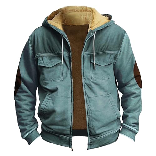 Wintermantel Winter Jogginganzug Herren Business Arbeitsmantel Herren Outdoor Basic Freizeitjacke Mit Reißverschlusstaschen Lang Softshelljacke Herren Wasserdicht Atmungsaktiv Skijacke Herren(Cyan,L) von TIMELYE