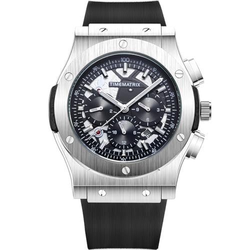 TIMEMATRIX Time Matrix Herren Planet 316L Edelstahlgehäuse Automatikuhr mit Tagesmund, silber, schwarz, Time Matrix Herren-Automatikuhr von TIMEMATRIX