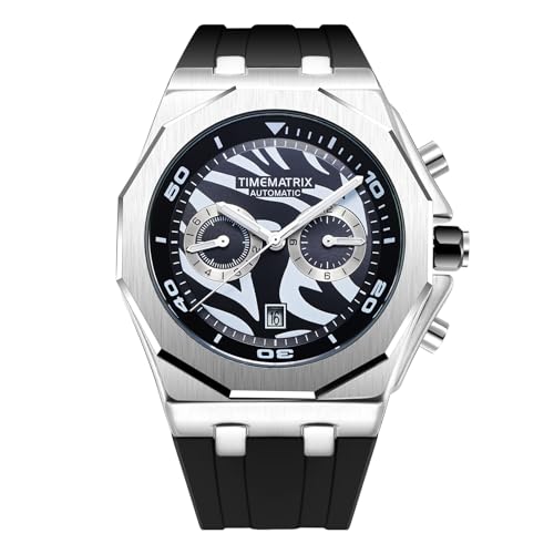 TIMEMATRIX Herren-Automatikuhr mit schwarzem Silikonarmband – Wasserdichtes Multifunktions-Zifferblatt mit Leuchtzeigern in Panda-Farbdesign (Modell: TMX8039) TIMEMATRIX Herren-Automatikuhr mit schwarzem Silikonarmband – Wasserdichtes Multifunktions-Zifferblatt mit Leuchtzeigern in Panda-Farbdesign (Modell: TMX8039) von TIMEMATRIX