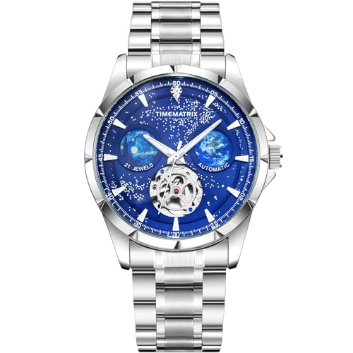 TIMEMATRIX Time Matrix Herren Space-TIME Series Automatikuhr, TMX8319 Starry Sea - Silver Blue, Time Matrix Herren Automatikuhr von TIMEMATRIX