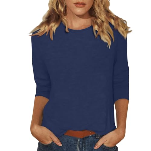 TIMEMEAN Tshirt Damen Oversize Oberteil Damen Blusen Damen Für Damen Polyester Hemdbluse 3/4 Ärmel Weites Homewear Weic Blusentop Maedchen Sommer Crewneck Große Größen Royal Blue 39 von TIMEMEAN