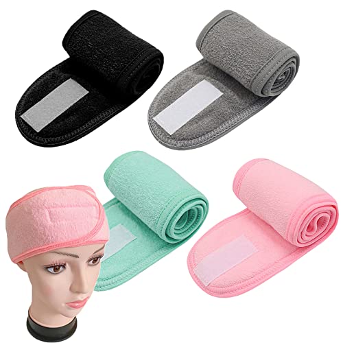 4er-Pack Make-up-Stirnband, stirnband damen, Gesichtspflege-Stirnband, Wiederverwendbar, Verstellbar, Waschbares Haarband, Geeignet für Make-up, Make-up-Entferner, Bad, Sport (4 Farben) von TIMEMEET