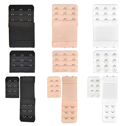 TIMESETL 12Stück Bra Extender BH Verschluss Verlängerung - Skalierbar BH Extender Verlängerung mit 2Haken 3Haken Erweiterung Gurt Büstenhalter in Schwarz,Weiß,Beige von TIMESETL