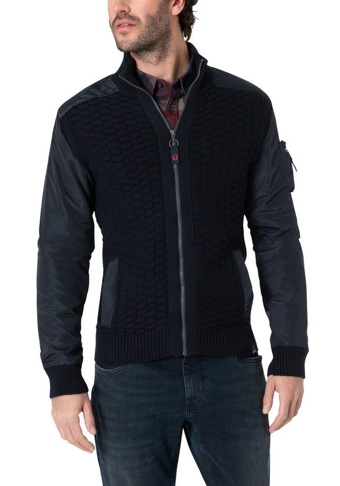 TIMEZONE Blouson Strick-Bomberjacke 3D-Schachbrettmuster Turtleneck Knit Bomber Jacket von TIMEZONE