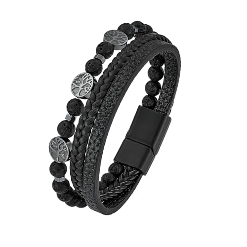 TIMFROZ Herren-Lederarmband, Baum des Lebens, mehrlagig, geflochten, Naturstein, Tigerauge, Obsidian, Lavastein, Perlen, Armband, Schmuck für Herren, 21,1 cm, Edelstahl-Schnalle, Armreif, Edelstahl TIMFROZ Herren-Lederarmband, Baum des Lebens, mehrlagig, geflochten, Naturstein, Tigerauge, Obsidian, Lavastein, Perlen, Armband, Schmuck für Herren, 21,1 cm, Edelstahl-Schnalle, Armreif, Edelstahl von TIMFROZ