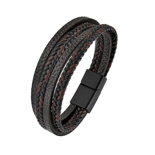 TIMFROZ Herren-Lederarmband, mehrlagig, geflochten, Schmuck für Herren, 21,1 cm, Edelstahl-Schnalle, Armreif, Edelstahl, Kein Edelstein TIMFROZ Herren-Lederarmband, mehrlagig, geflochten, Schmuck für Herren, 21,1 cm, Edelstahl-Schnalle, Armreif, Edelstahl, Kein Edelstein von TIMFROZ