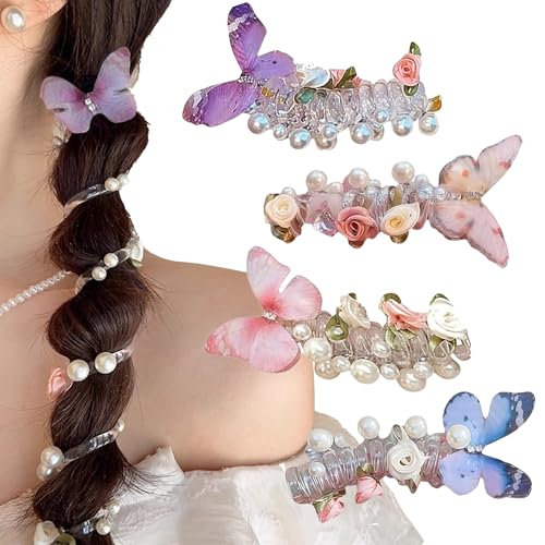 4 Stück Schmetterlingsförmige, weiche, elastische Spiral-Haargummis, beschädigungsfreie Spiralspulen, fester Halt ohne Ziehen an der Kopfhaut, für Frauen und Mädchen (A) von TIMIFUN
