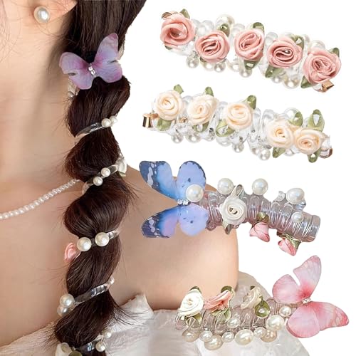 4 Stück Schmetterlingsförmige, weiche, elastische Spiral-Haargummis, beschädigungsfreie Spiralspulen, fester Halt ohne Ziehen an der Kopfhaut, für Frauen und Mädchen (B) von TIMIFUN