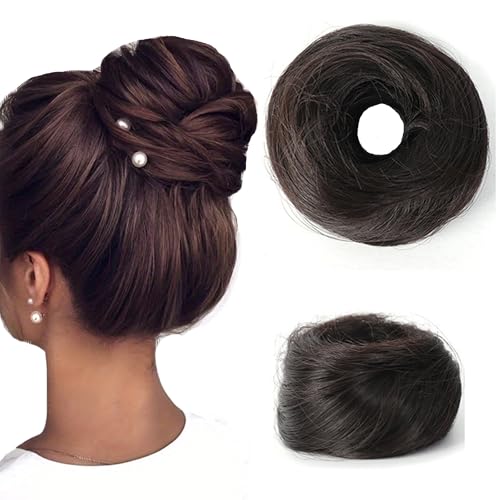 Messy Bun Scrunchies, Donut Bun Haarverlängerung, glatte und ordentliche Haarteile für Frauen und Mädchen zum täglichen Tragen (Braun-Schwarz) von TIMIFUN