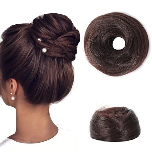 Messy Bun Scrunchies, Donut Bun Haarverlängerung, glatte und ordentliche Haarteile für Frauen und Mädchen zum täglichen Tragen (Dunkelbraun) von TIMIFUN