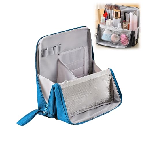 Standing Up Makeup Bag, wasserdichte Vertikale Aufbewahrungstasche fürs Büro, Geeignet für Kosmetik und Schreibwaren (Blau) von TIMIFUN