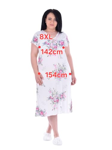 TIMILJA Damen Nachthemd, 3XL-8XL, Made in EU, 50% Baumwolle 50% Viskose, V-Ausschnitt, Kurzarm, Übergröße,Dünn,Atmungsaktiv,angenehm für den Körper,82523R (5XL) von TIMILJA