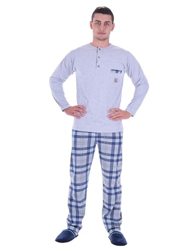 TIMILJA Herrenpyjama, Made in EU, 100% BAUMWOLLE, mit langer Hose, Knopfleiste oben, große Größen, M-6XL, 11236S (Grau, 4XL) von TIMILJA