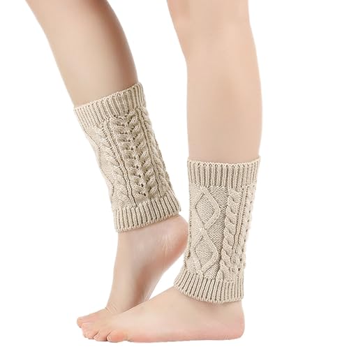 1 Paar Damen Crochet Stulpen Beinwärmer Kurz Gestrickt Beinstulpen Winter Stiefelsocken Strick Bein Wärmer Legwarmer für Damen Mädchen Knöchelwärmer Stulpen Stiefel Boot Abdeckung (Beige, One Size) von TIMIYUYU