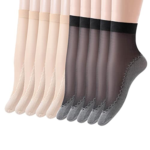 10 Paar Transparente Söckchen Damen Nylon Socken Bequeme Baumwoll Socken Elastische Nylon Socken Atmungsaktive Rutschfeste Socken Unsichtbare Socken Sommer Nylonstrümpfe (Dunkelgrau, One Size) von TIMIYUYU