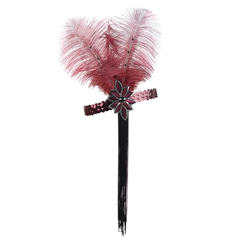 1920er Jahre Flapper Stirnband 20er Jahre Kopfbedeckung Zubehör für Frauen Abschlussball Hochzeit Karneval Party Retro Cocktail Haarschmuck Party Zubehör Pailletten Haarschmuck Mode (D-Red, One Size) von TIMIYUYU