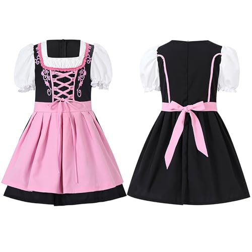 2-12 Jahre Mädchen Dirndl Kleid Kostüme Zum Oktoberfest Kinderdirndl Midi Kleid Trachtenkleidung Mit Dirndl Schürze Trachtenkleid Kurzarm Partykleid Festlich Girl Outfits für (Red, 2-4 Years) von TIMIYUYU