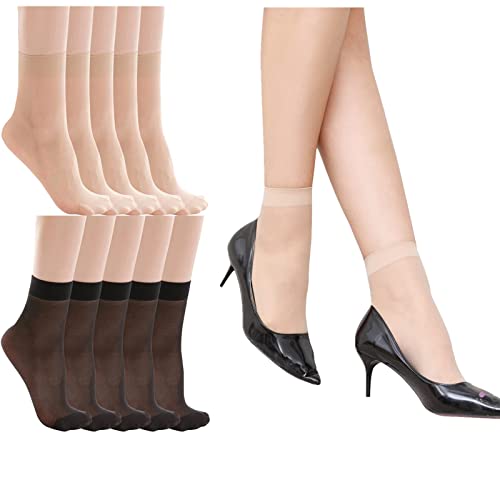 5 Paar Damen Mädchen Transparente Socken Kristall Nylon Socken Ultradünne Nylonstrümpfe Elastische Nylon Söckchen Feinstrumpfsöckchen Atmungsaktive Bequeme Sommer Socken für Frauen (Beige, One Size) von TIMIYUYU