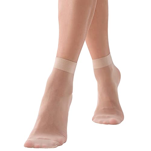 5 Paar Damen Socken Atmungsaktive Ankle Nylonsöckchen Feinstrümpfe Transparente Nylon Socken Leicht Feinstrumpfsöckchen Nylonstrümpfe Bequeme Elastische Nylon Socken Unsichtbare (Beige, One Size) von TIMIYUYU