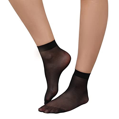 5 Paar Damen Socken Atmungsaktive Ankle Nylonsöckchen Feinstrümpfe Transparente Nylon Socken Leicht Feinstrumpfsöckchen Nylonstrümpfe Bequeme Elastische Nylon Socken Unsichtbare (Black, One Size) von TIMIYUYU