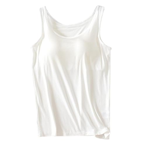 BH-Hemd mit Integriertem BH Damen Unterhemd Eingebauter BH Bügelloser Gepolstert Tank Tops Basic Trägertop Formende Unterhemden U-Ausschnitt Spaghetti Tops Shaping Hemd Ohne Bügel für (White, S) von TIMIYUYU