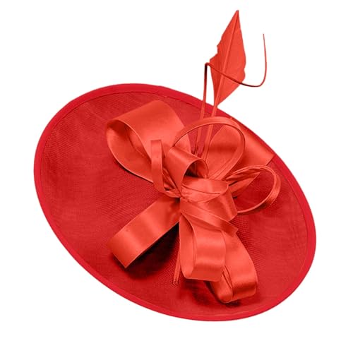 Braut Fascinator Blumen Kopfschmuck Damen HaarClip Hut Feder Haarschmuck Kopfbedeckung Hochzeit Stirnband Cocktail Headwear Frauen Mädchen Hüte Klassisch Tea Party Kirche Hochzeit (Red, One Size) von TIMIYUYU
