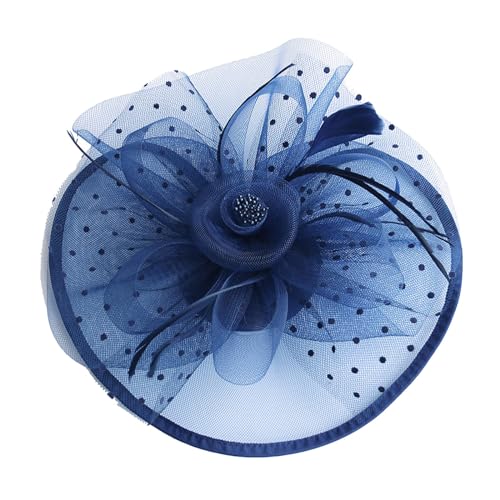 Braut Fascinators Hut Blumen Damen Mädchen Haar Mesh Feder Elegant Haarklammer 20er Jahre Kopfschmuck Cocktail Tea Party Kopfbedeckung Stirnband Haarschmuck für Hochzeit Cocktail (Navy, One Size) von TIMIYUYU