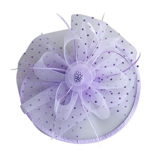 Braut Fascinators Hut Blumen Damen Mädchen Haar Mesh Feder Elegant Haarklammer 20er Jahre Kopfschmuck Cocktail Tea Party Kopfbedeckung Stirnband Haarschmuck für Hochzeit Cocktail (Purple, One Size) von TIMIYUYU