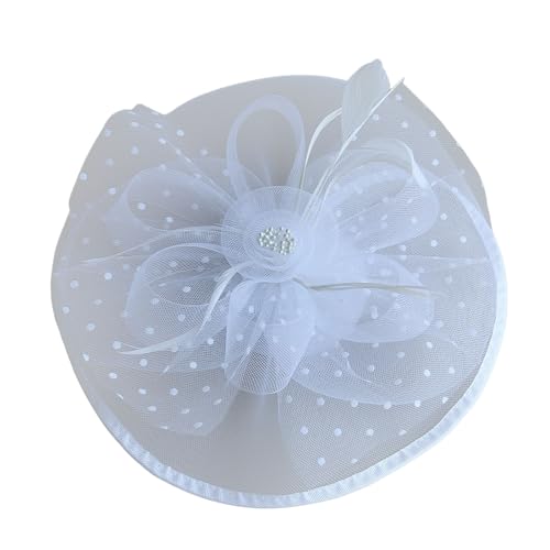 Braut Fascinators Hut Blumen Damen Mädchen Haar Mesh Feder Elegant Haarklammer 20er Jahre Kopfschmuck Cocktail Tea Party Kopfbedeckung Stirnband Haarschmuck für Hochzeit Cocktail (White, One Size) von TIMIYUYU