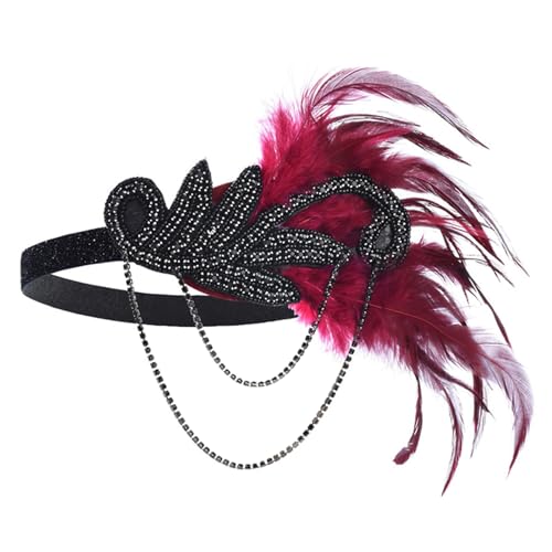 Damen 1920er Feder Stirnband Damen FaschingKostüm Accessoires Vintage Haarbänder Schwarze Vintage Schwarzer Feder Kopfschmuck Feder Flapper Stirnband 20er Jahre Kopfbedeckung Zubehör (Red-d, One Size) von TIMIYUYU