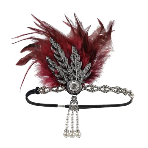 Damen 1920er Feder Stirnband Damen FaschingKostüm Accessoires Vintage Haarbänder Schwarze Vintage Schwarzer Feder Kopfschmuck Feder Flapper Stirnband 20er Jahre Kopfbedeckung Zubehör für (One Size) von TIMIYUYU