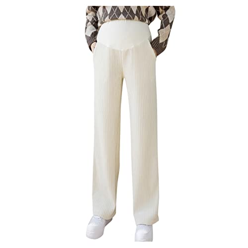 Damen Cord Umstandshose Umstandsmode Umstandskleidung Bequeme Schwangerschaftshose Mutterschaft Hose Cordhose Gerade Elegant Frauen Cord Hosen Freizeithose für Schwangere Umstandsmode Hose (Beige, L) von TIMIYUYU