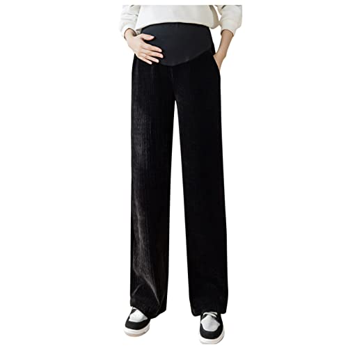 Damen Cord Umstandshose Umstandsmode Umstandskleidung Bequeme Schwangerschaftshose Mutterschaft Hose Cordhose Gerade Elegant Frauen Cord Hosen Freizeithose für Schwangere Umstandsmode Hose (Black, M) von TIMIYUYU