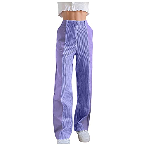 Damen Cordhose Casual Retro Frauen Hohe Taille Freizeithose Straight Corduroy Trousers Lange Weites Bein Hose Gerade Cordhose Einfarbig Locker Bequeme Cord Hose Sweathose Streetwear (Purple, XXL) von TIMIYUYU