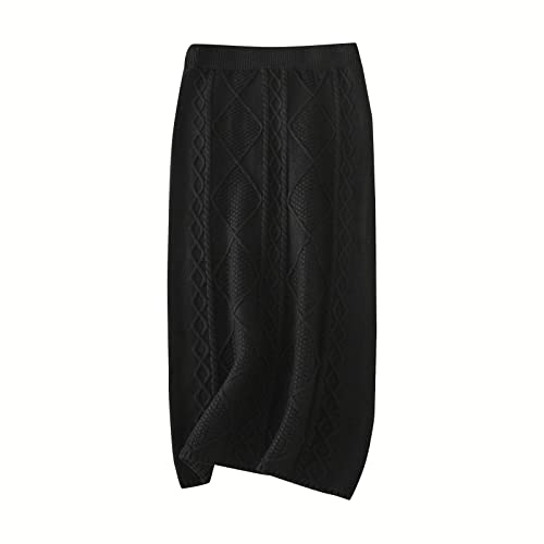 Damen Elegant Rock Vintage Retro Midirock Strick Röcke Stricken Gestrickt Knielänge Strickrock Hohe Taille Casual Langer Rock Warm Frühling Herbst Winter Wollrock Moderock für Frauen (Black, One Size) von TIMIYUYU