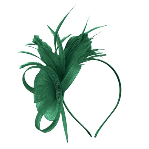 Damen Fascinator Hut Mesh Federn Stirnband Tea Party Club Kopfbedeckung Haarschmuck für Party Kirche Hochzeit für Frauen Mädchen Eleganter Fascinator Hut mit Federn Schleier (Dark Green, One Size) von TIMIYUYU