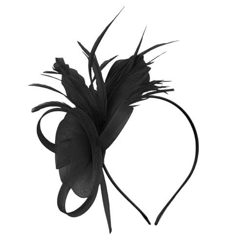 Damen Fascinator Hut Mesh Federn Stirnband Tea Party Club Kopfbedeckung Haarschmuck für Party Kirche Hochzeit für Frauen Mädchen Eleganter Fascinator Hut mit Federn Schleier Stirnband (One Size) von TIMIYUYU