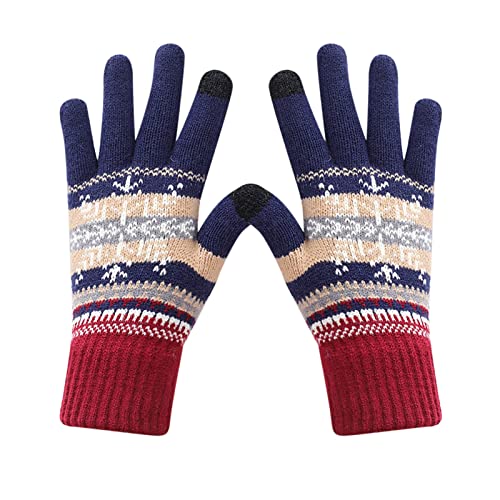 Damen Herren Strickhandschuhe Fäustlinge Winter Warm Weihnachten Schneeflocken Druck Strickhandschuhe Winter Warm Handschuhe Touchscreen Handschuhe Fäustlinge Weihnachten Handschuhe (Navy, One Size) von TIMIYUYU