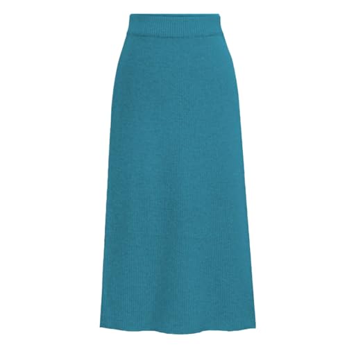 Damen Lang Strickrock High Waist Gestrickt Elegant Rock Frühling Herbst Winter Warm Dehnbarer Strickrock Einfarbig Maxi Faltenrock Slim Fit Winterrock Freizeitrock Stretch Business Rock (Blue, S) von TIMIYUYU