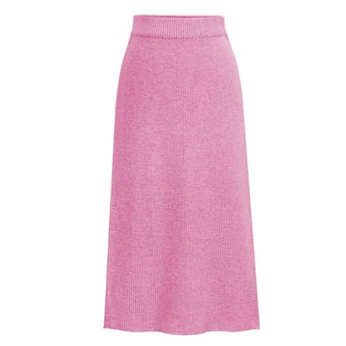 Damen Lang Strickrock High Waist Gestrickt Elegant Rock Frühling Herbst Winter Warm Dehnbarer Strickrock Einfarbig Maxi Faltenrock Slim Fit Winterrock Freizeitrock Stretch Business Rock (Hot Pink, M) von TIMIYUYU