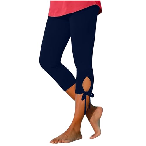 Damen Leggings 3/4 Capri Leggings Elastische Blickdicht Yogahose Sporthose Laufhose Stretch Weich Workout Tights Damen Caprihose Leggins 3/4 Lang Sommerhose Sportleggings für Yoga Freizeit (Navy, XL) von TIMIYUYU