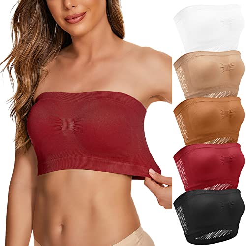 Damen Nahtloser Ungepolstert Bandeau Trägerloser BH Bequem Rückenfrei BH Push Up BH Bralette BH Tube Top Strapless Bra Bandeau Strapless Bra Atmungsaktiv Bra Unsichtbarer BH Dehnbar (Black, 5XL) von TIMIYUYU