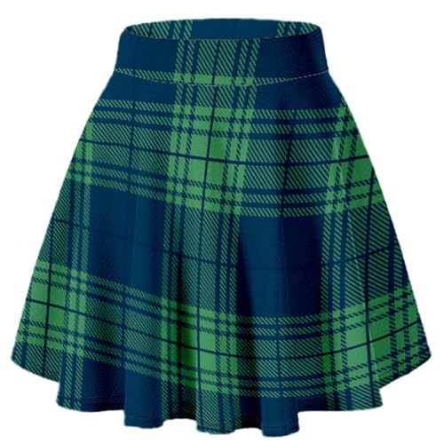 Damen Rock Kariert Mini Faltenrock Hohe Taille Cosplay Kleid A-Linie Mini Rock Kariert Faltenrock Plissee Minirock Kariert Plaid Rock Schulmädchen Rock Basic Mini Skirt Tennis Schule Tanz (Green, XL) von TIMIYUYU