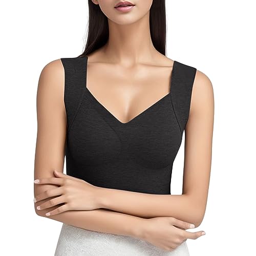 Damen Thermo Tank Top Thermo Fleece Gefütterte Unterwäsche Ärmellos Unterhemd Oberteil Warm Baumwolle Thermo Shirts Innenfleece Tank Tops Thermounterwäsche Oberteil Sport Top Bequeme Slim (Black, M) von TIMIYUYU