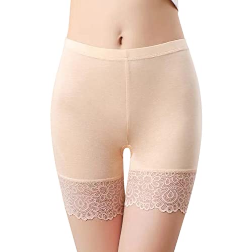 Damen Unterhose Shorts Kurz Hose Miederhose Spitze Panties Nahtlose Unterwäsche Shapewear Kurze Hose Leggings Sporthose High Waist Radlerhose Unter Hose Kurz Hohe Taille für Rock Kleid (Beige, L) von TIMIYUYU
