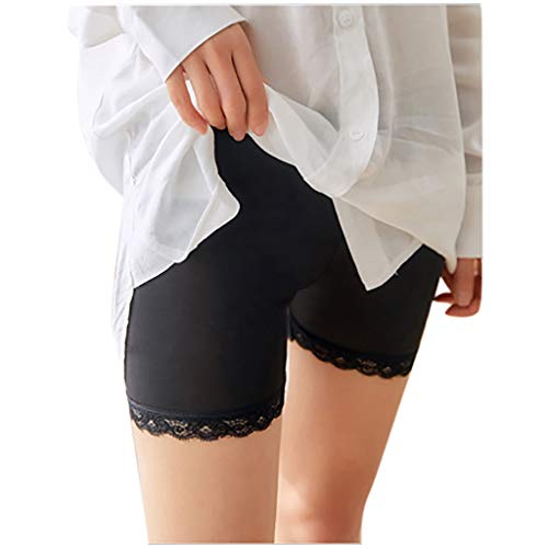 Damen Unterhose Spitze Shorts Kurz Hose Radlerhose Boxershorts Lace Leggings Unsichtbar Slip Kurze Panty Miederhose Kurze Tight mit Spitzen Nahtlose Unterwäsche Miederslip Miederpants (Schwarz, M) von TIMIYUYU