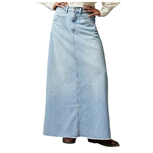 Damen Vintage Denim Maxirock Hohe Taille A Linie Langer Jeansrock Frühling Sommerrock Lange Maxi Jeansröcke Lang Lässig Denim Rock Stretch Denim Maxi Jeansrock Blau Denim Jeans Rock (Blue, XL) von TIMIYUYU