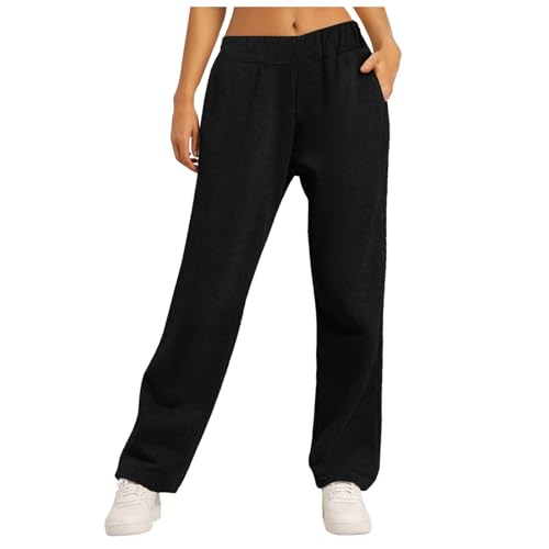 Damen Warme Gefütterte Jogginghose Thermo Fleece Hosen mit Taschen Winter Verdickte Laufhose Freizeithose Sweathose Traininghose Lockere Sporthose Lang Jogging Hose Baggy Elastisch High (Black, XXXL) von TIMIYUYU