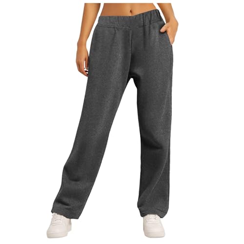 Damen Warme Gefütterte Jogginghose Thermo Fleece Hosen mit Taschen Winter Verdickte Laufhose Freizeithose Sweathose Traininghose Lockere Sporthose Lang Jogging Hose Baggy Elastisch High (Dark Gray, L) von TIMIYUYU